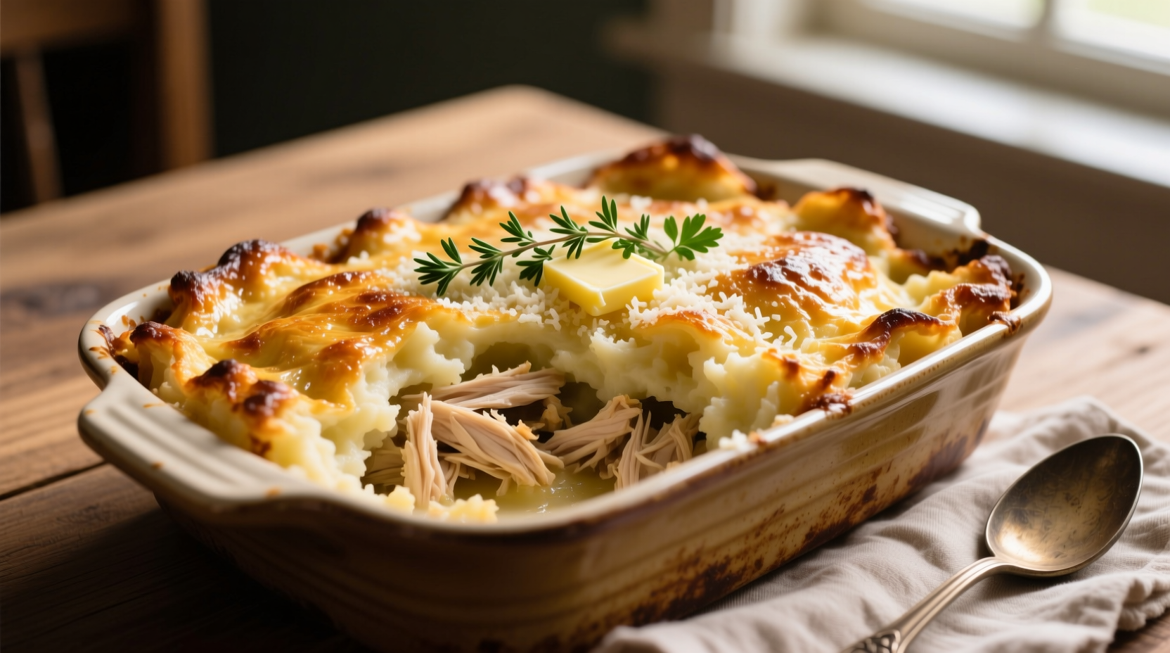 Golden baked chicken mashed potato casserole