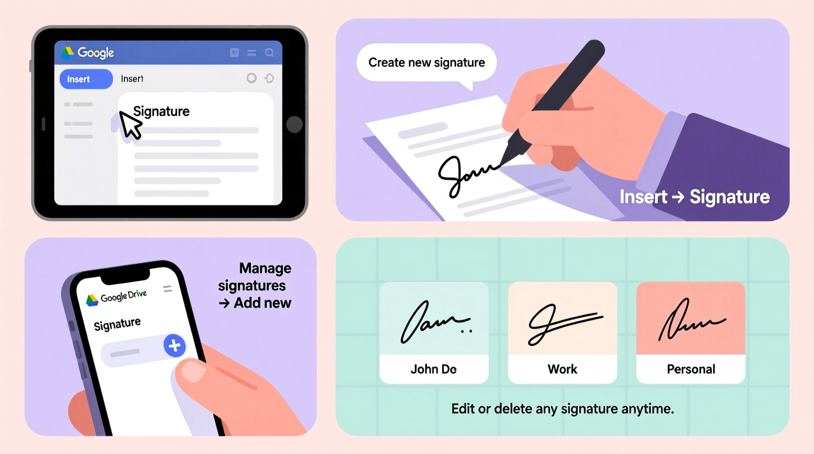 how to easily add and manage signatures in google drive documents