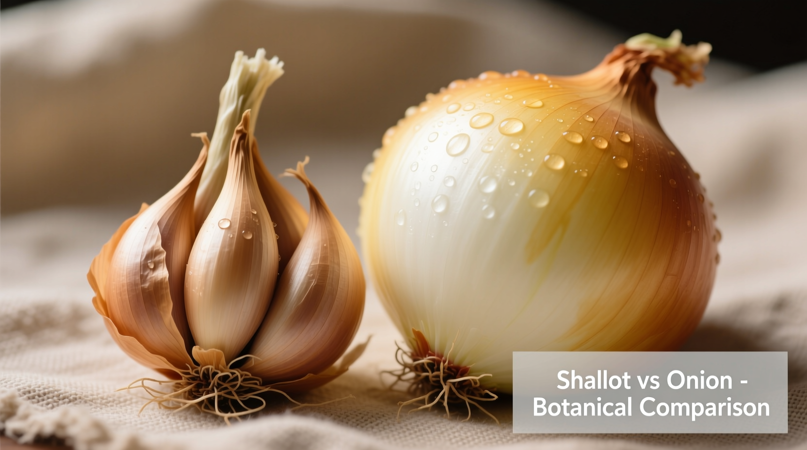 Close-up comparison of shallot and onion bulbs side by side