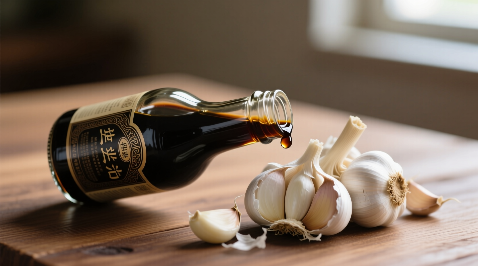 Soy sauce and garlic cooking ingredients
