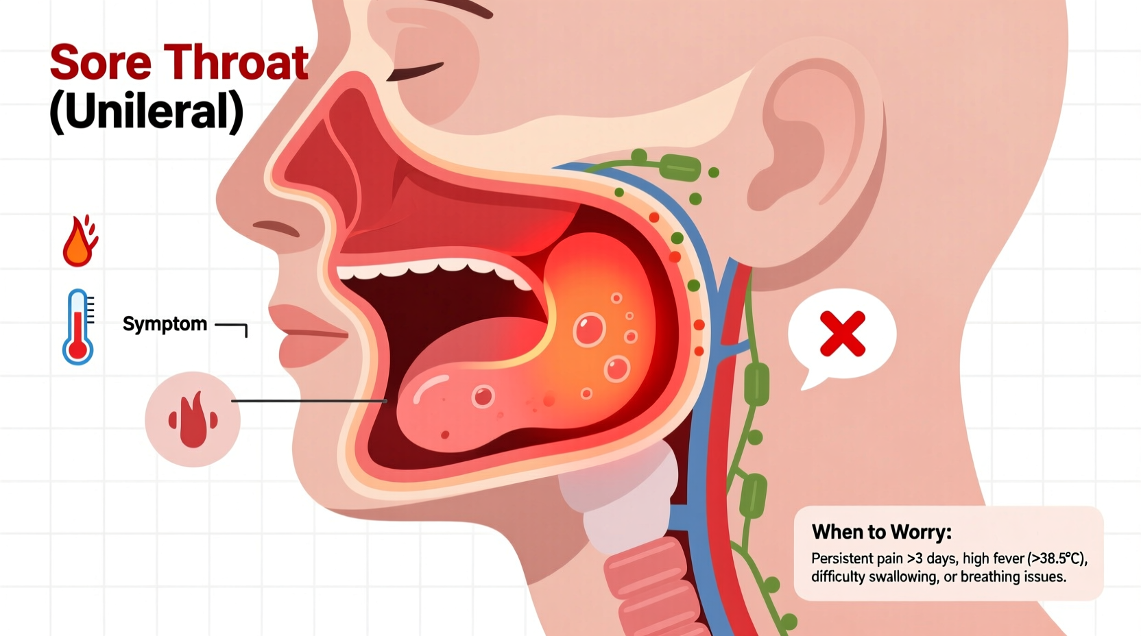 sore throat on one side causes symptoms when to worry