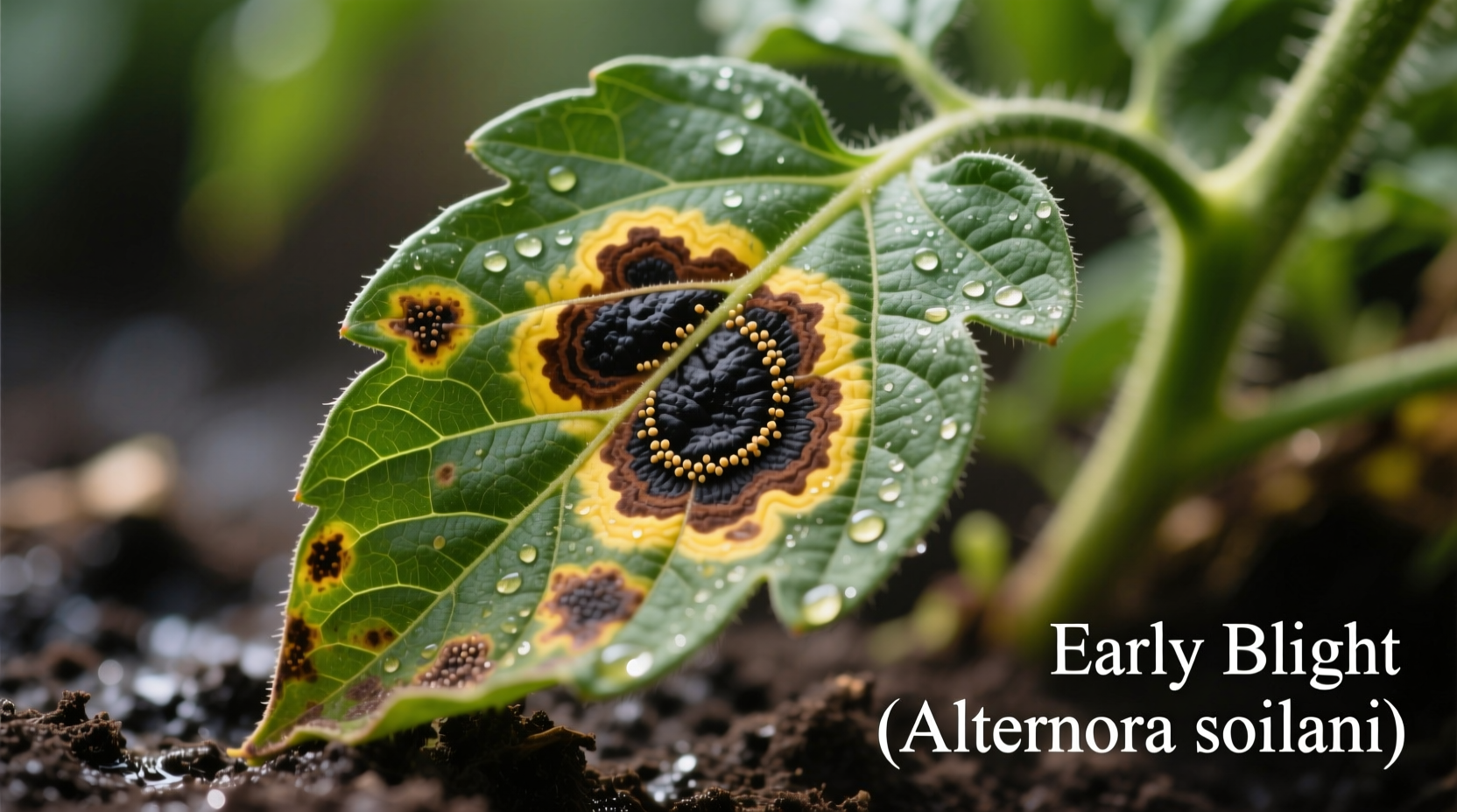 Tomato leaf with early blight concentric rings