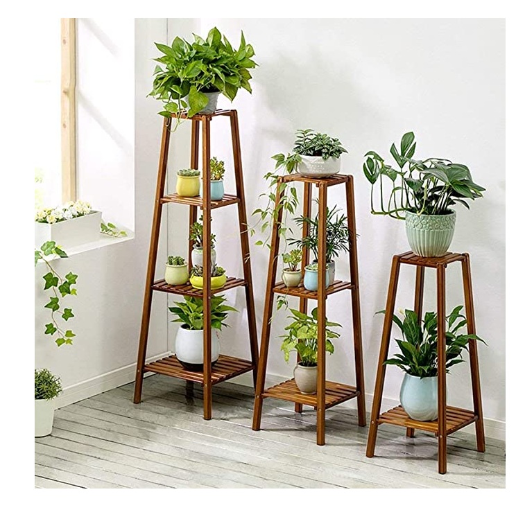 家庭收纳架花架竹子花架角落货架园林植物显示花盆支架
