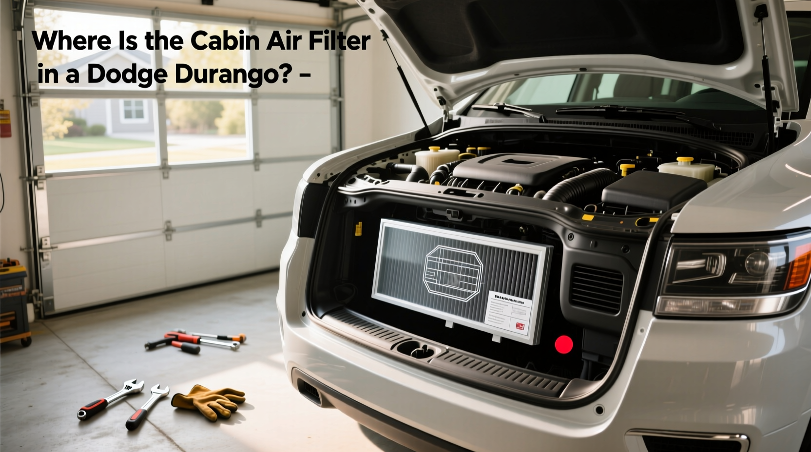 Cabin air filter location in a Dodge Durango showing glove box area