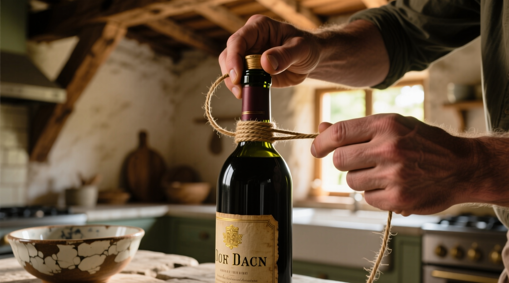 open a bottle of wine using just a piece of string