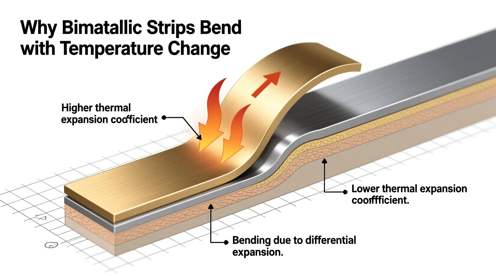 why bimetallic strips bend temperature change explained