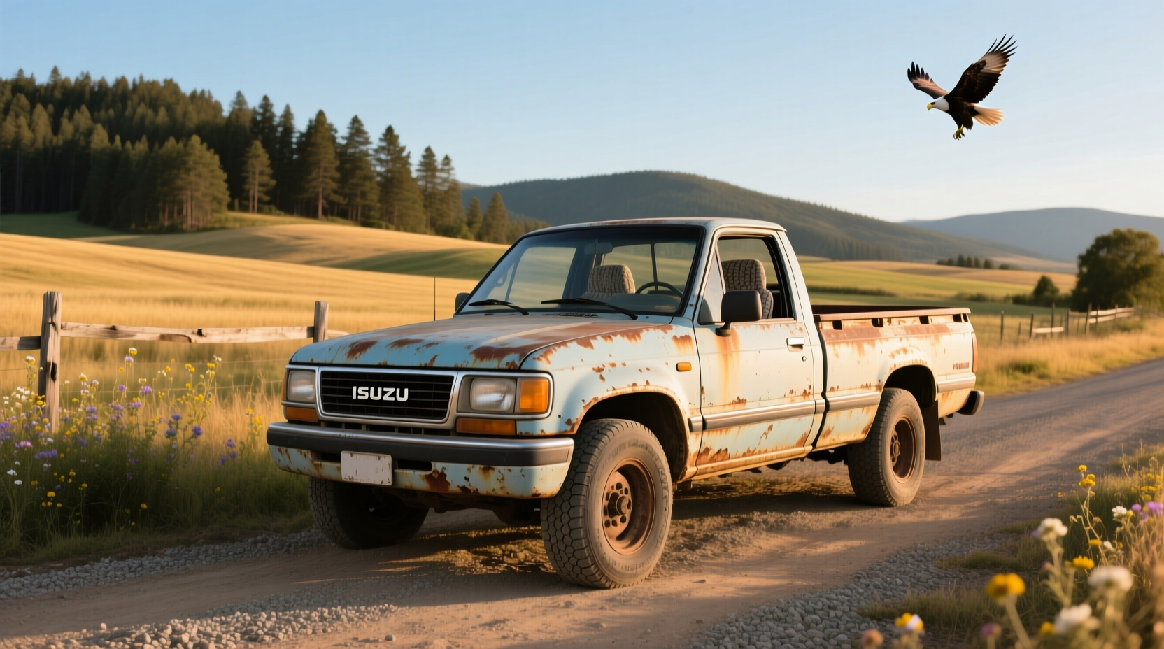 1992 Isuzu Pickup Truck side view on gravel road