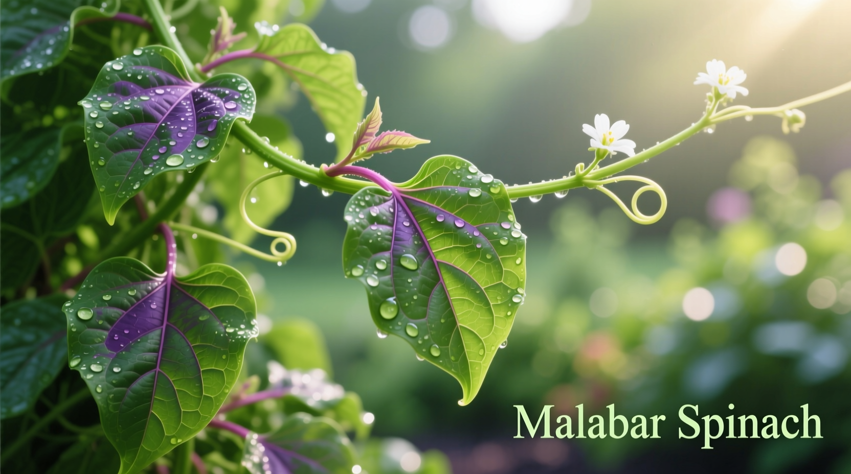 Fresh malabar spinach leaves on vine