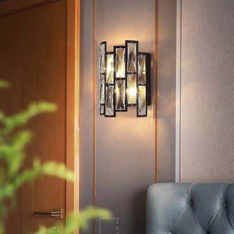 Modern wall lamp 1 light black with clear k9 crystal for living room dining room