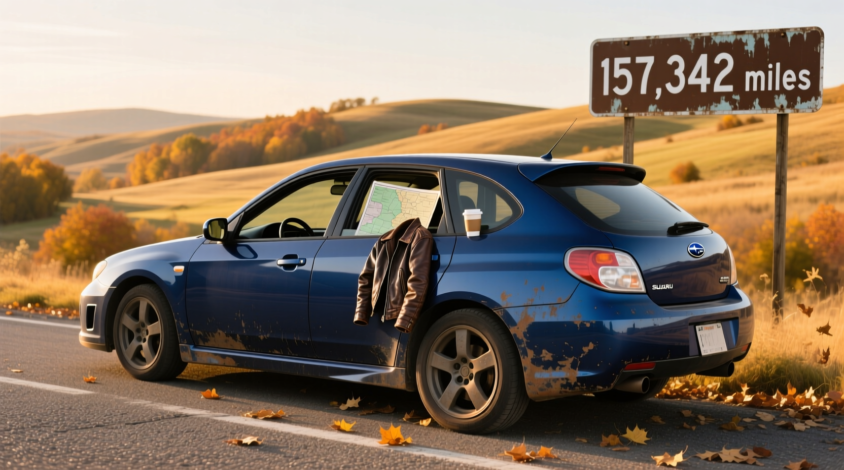 Interior view of 2008 Subaru Impreza hatchback showing dashboard and steering wheel