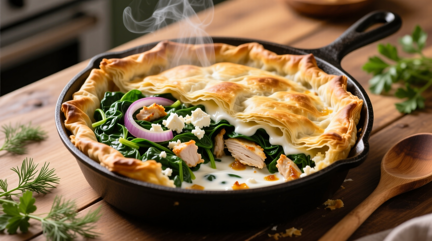 how to make spanakopita chicken pot pie one skillet