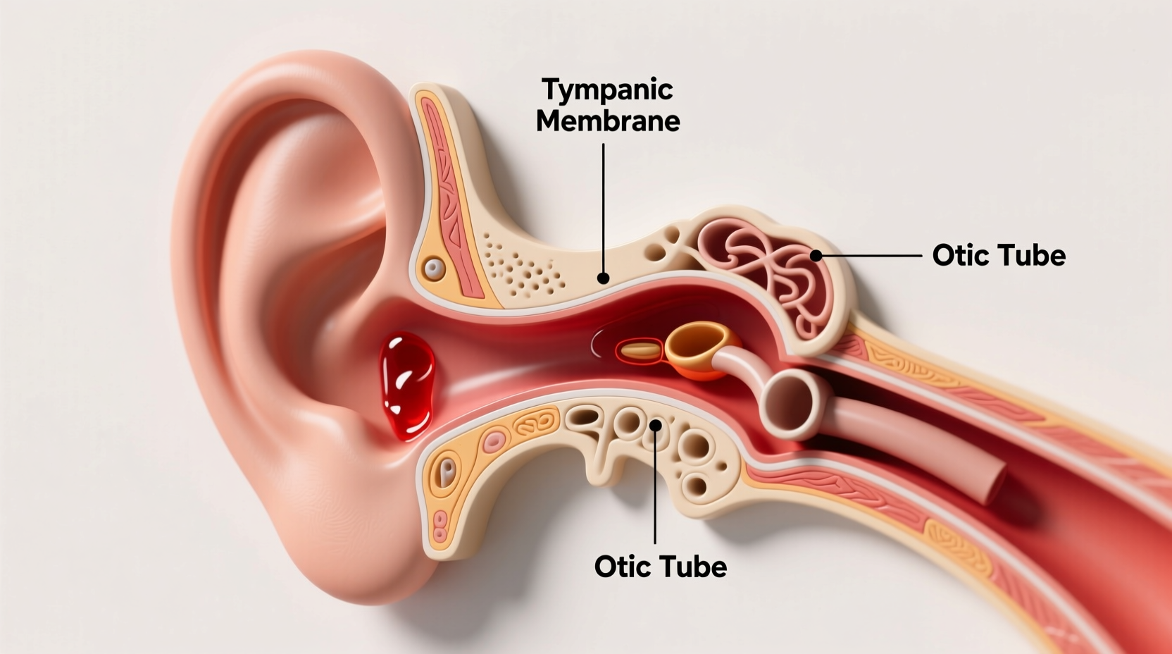 Medical illustration showing proper ear anatomy and infection location