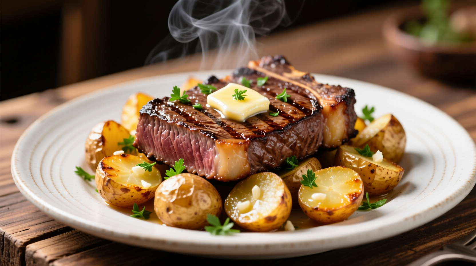 garlic butter steak and potatoes