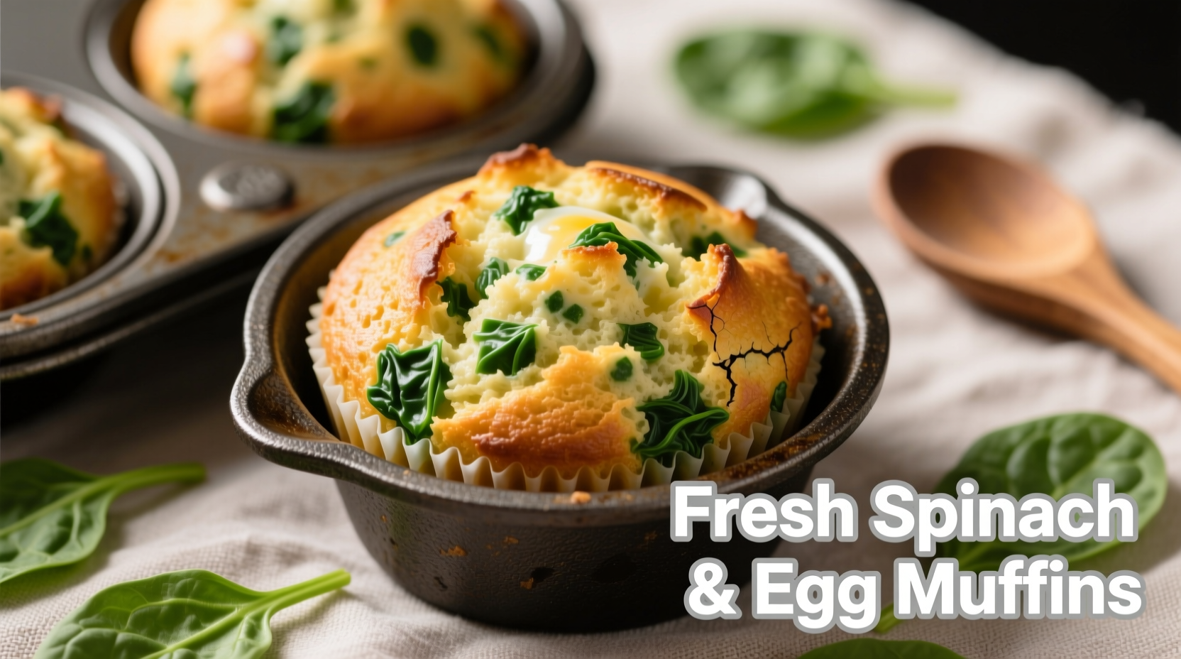 Golden egg spinach muffins with visible spinach flecks