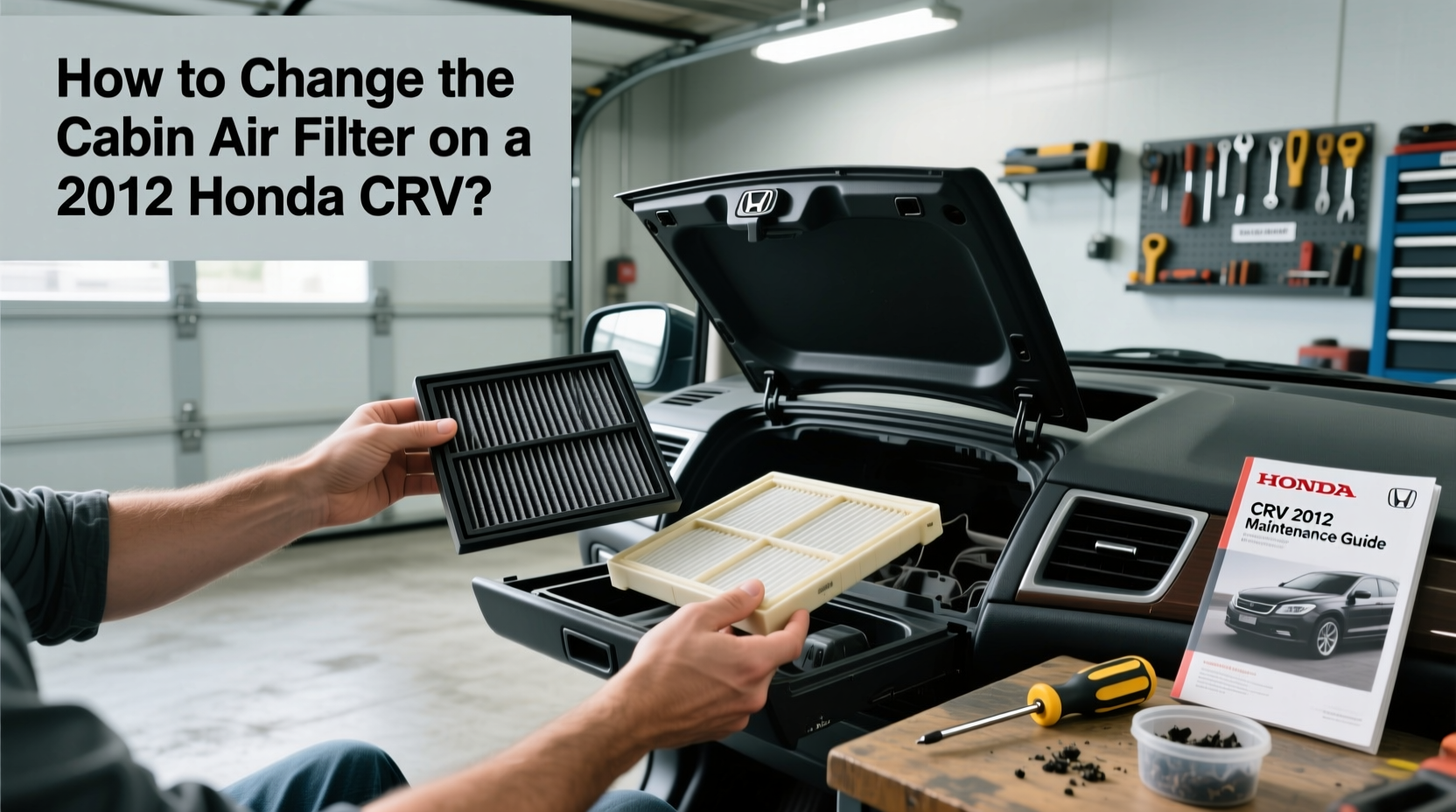 Cabin air filter for 2012 Honda CR-V shown next to housing