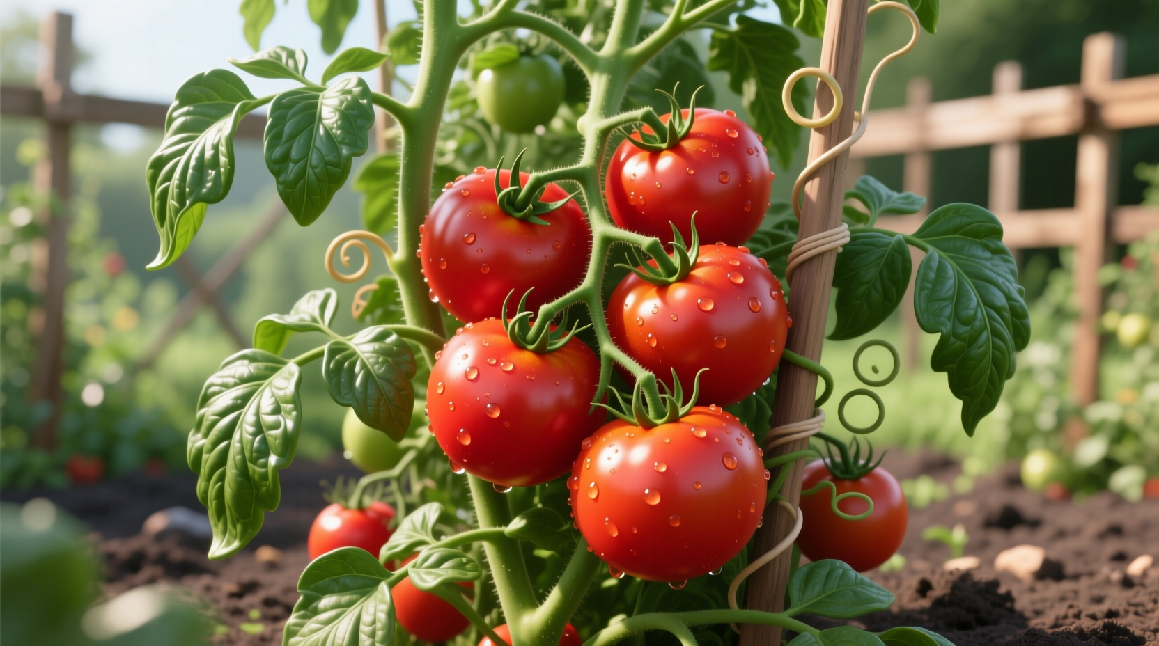 Healthy beefsteak tomato plant with large red fruits
