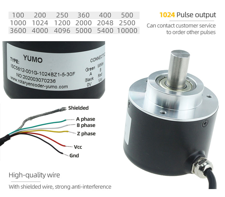 YUMO ISC5812-001G-1024BZ1-5-30F Mã Hóa Bộ Mã Hóa Trục Rắn Quay Quang Học Gia Tăng Đầu Ra Kéo Đẩy