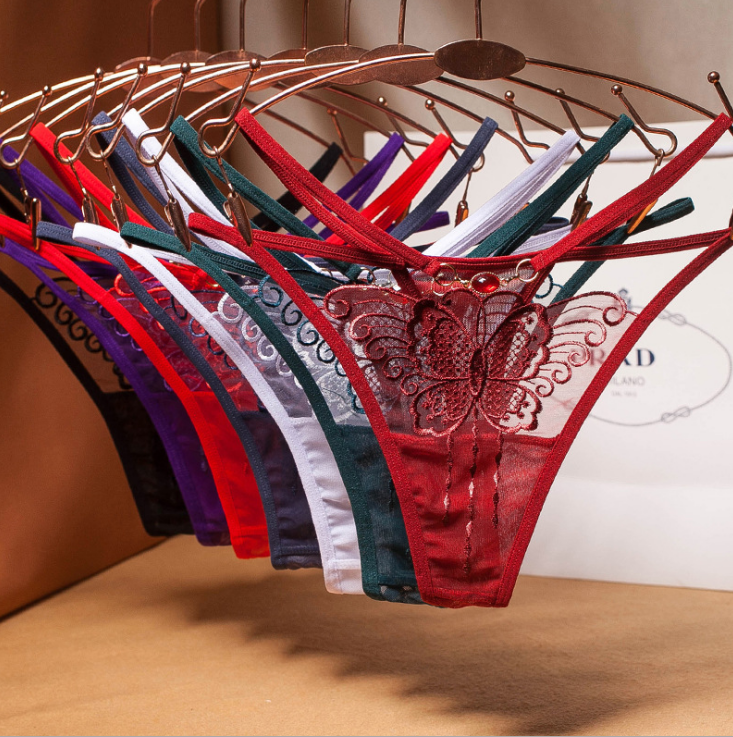 女士性感蕾丝胯部开口丁字裤诱惑比基尼内裤丁字裤珍珠吊坠女饰品内裤