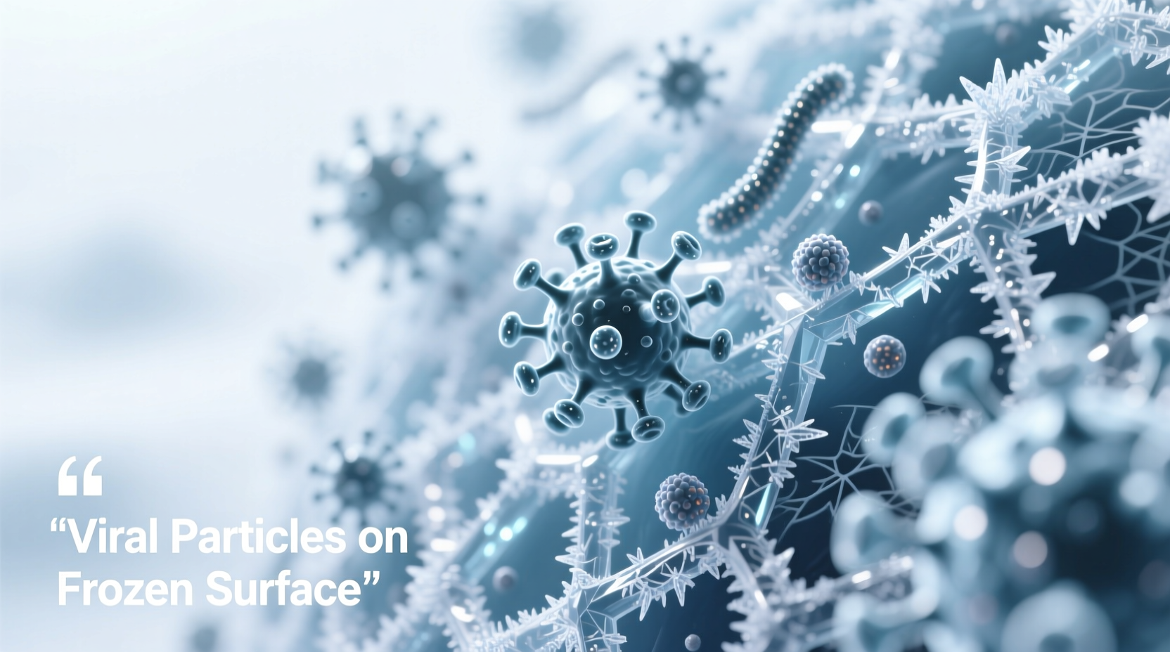 Microscopic view of viruses on frozen food surface