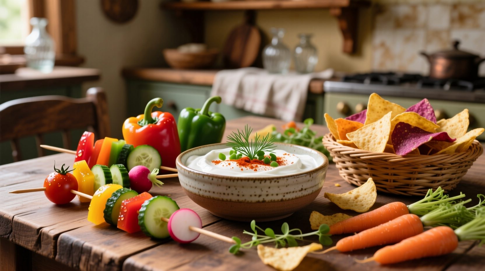 yogurt dip crudites and chips