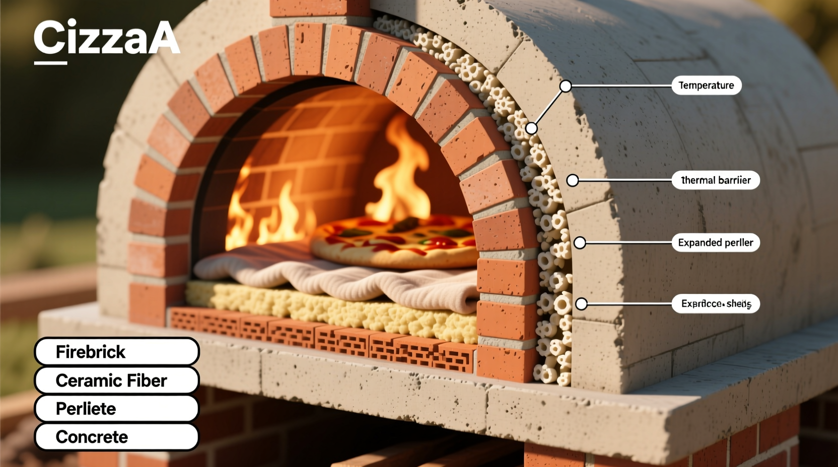 Insulation layers in DIY pizza oven construction