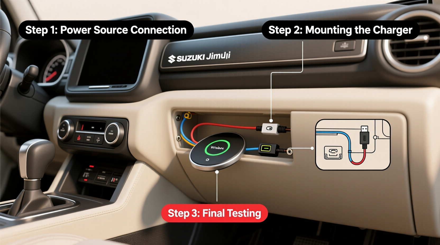 jimny wireless charging install