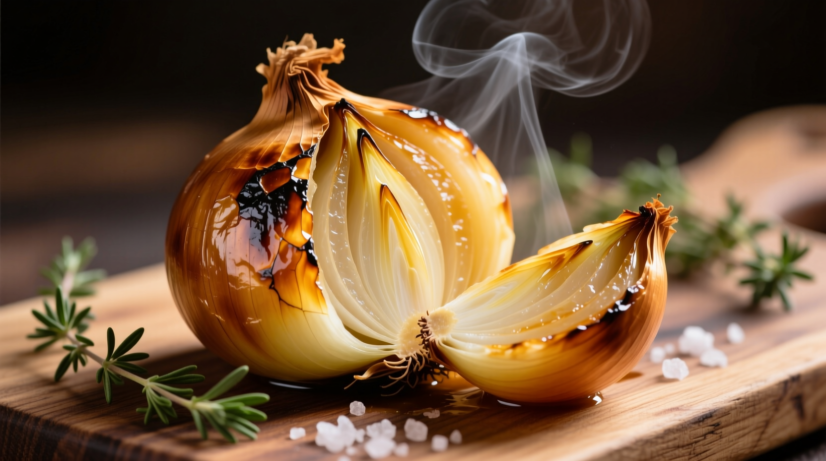 Golden baked whole onion with caramelized exterior