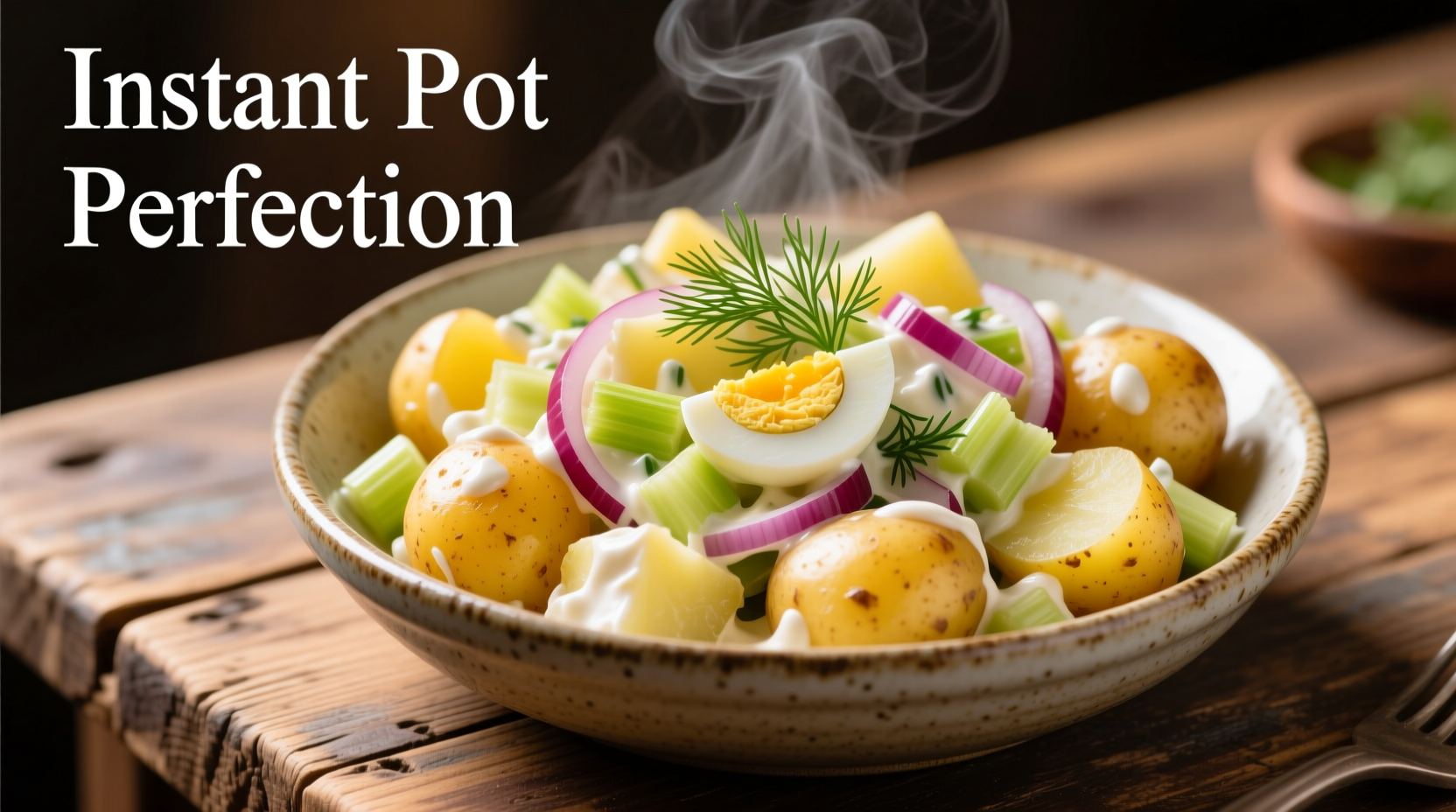 Perfectly cooked Instant Pot potato salad in serving bowl