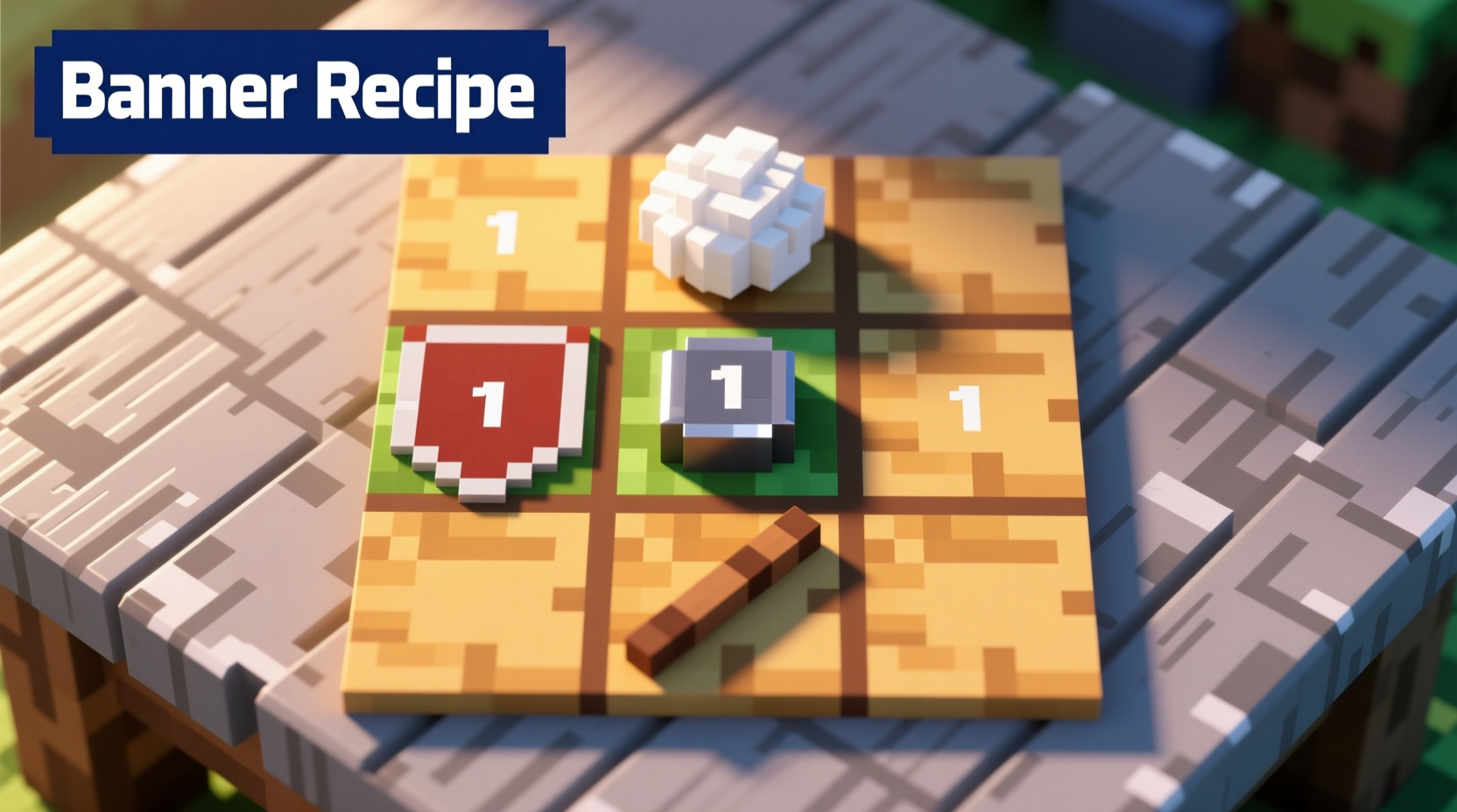 Minecraft crafting grid showing banner recipe