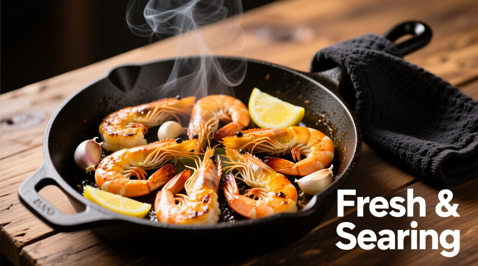 Perfectly seared lemon garlic shrimp in skillet