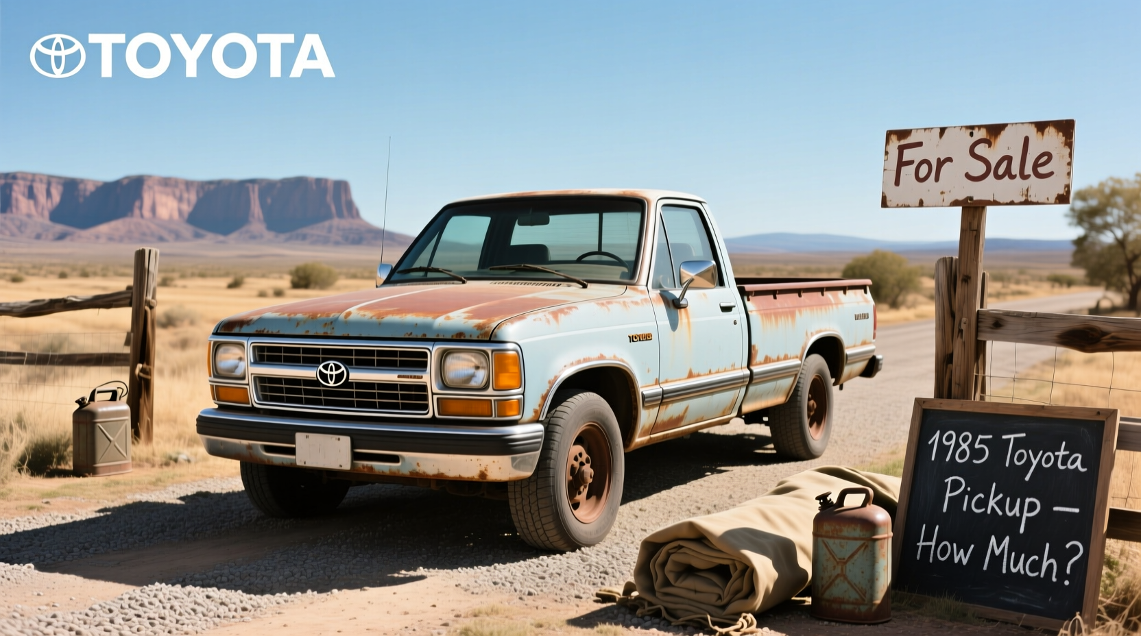 1980 Toyota pickup truck on rural road