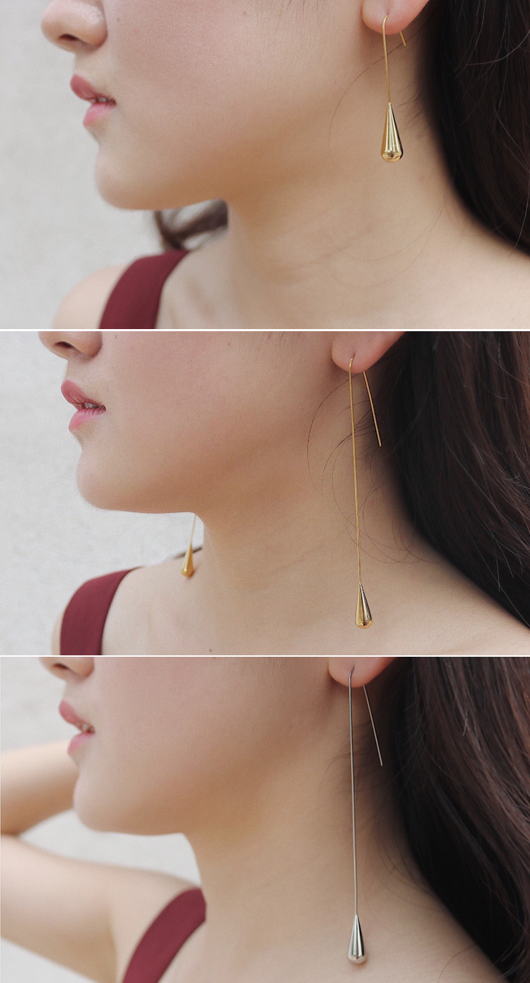时尚宣言独特女性珠宝不锈钢长链银水滴耳环金