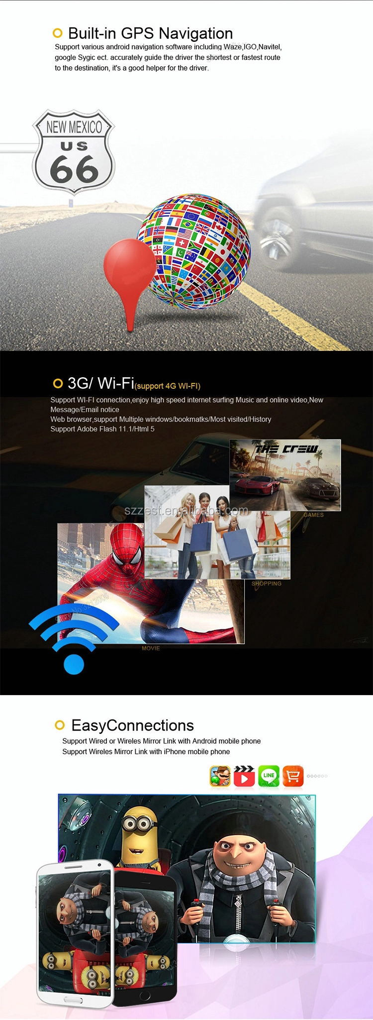 ZESTECH Single din 9'' Car radio with DVD GPS Navigation Android 10.0 4+64GB WIFI BT SWC For Suzuki Swift 2017 head unit output