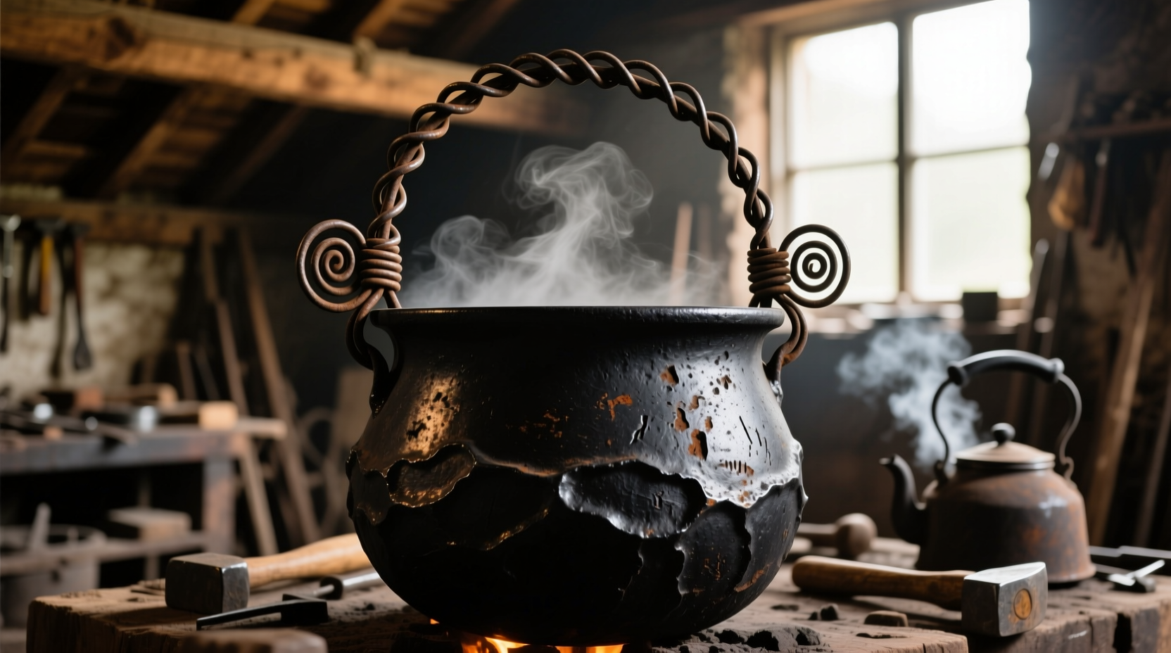 Bending wire handles for homemade cauldron