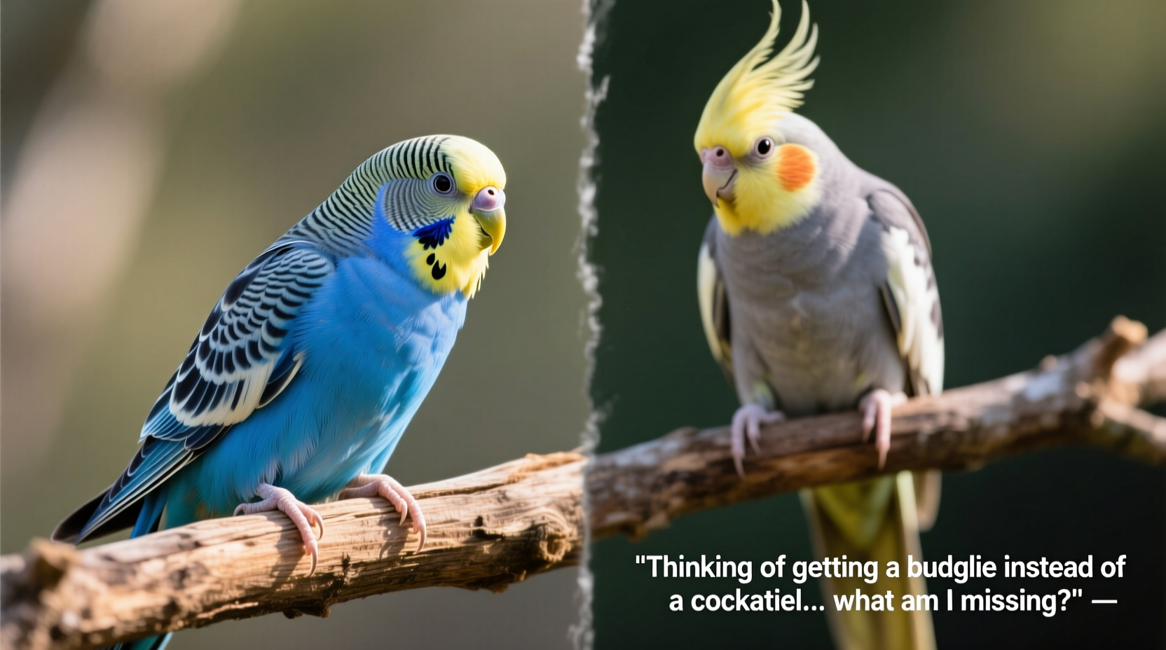 thinking of getting a budgie instead of a cockatiel what am i missing