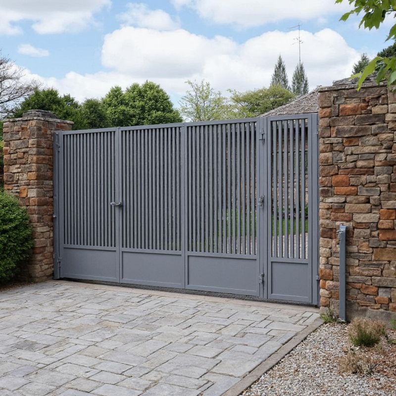 Driveway Gates for Automation Level, application: entry, sleek, modern, secure, durable steel.
