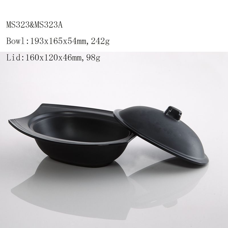 Japanese Style Black Matte Melamine Soup Bowl with Lid Design for Soup Rice Noodle Pasta Cereal Salad Bowl Set