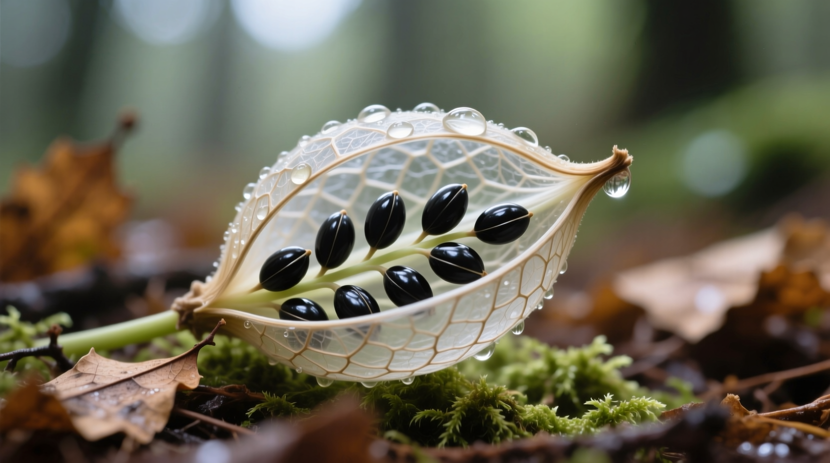 Close-up of wild garlic seeds in their capsule