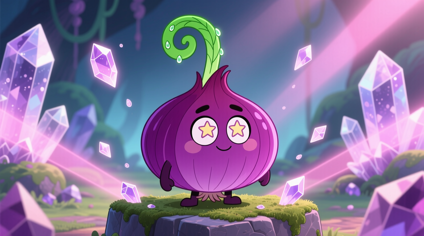 Purple onion character from Steven Universe with green sprout
