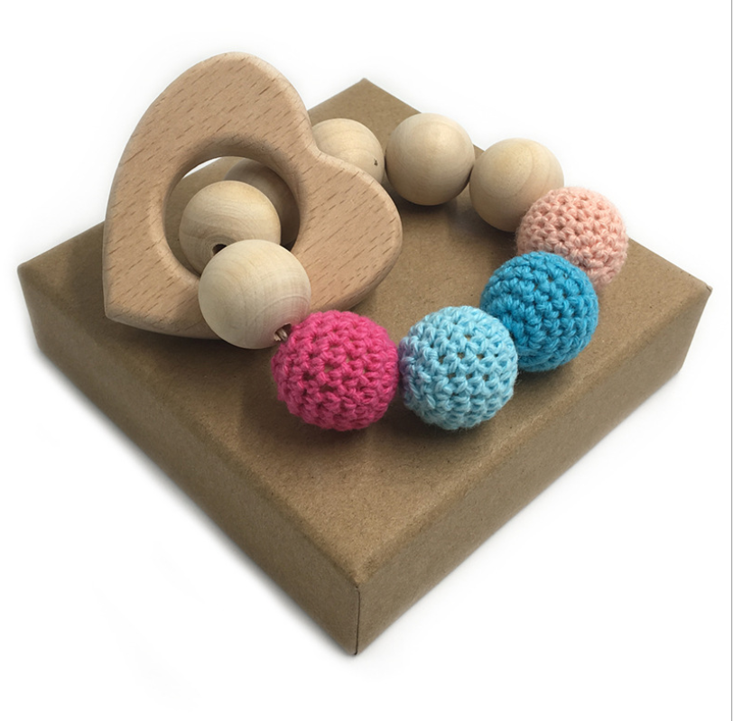 Wholesales DIY Baby Beech Wooden Teether Chewing Beads Nursing Bracelet Teething Rattle Toys