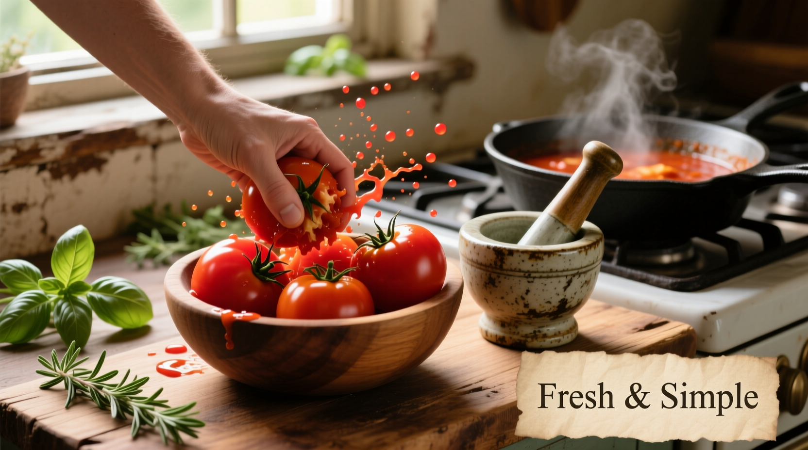 Fresh tomatoes being processed for homemade sauce