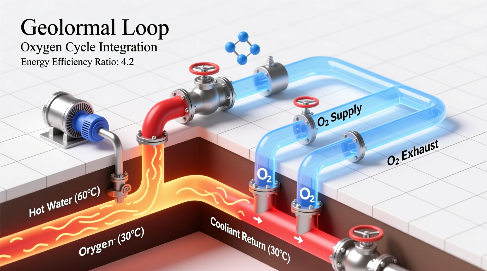 Thermal loop diagram showing interconnected geothermal and oxygen systems