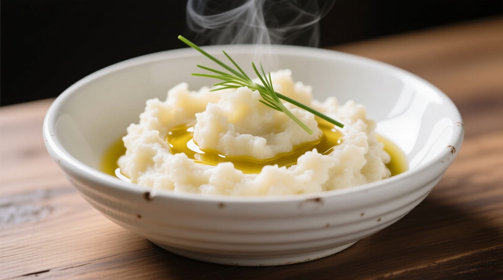 Creamy cauliflower mashed potatoes in white bowl