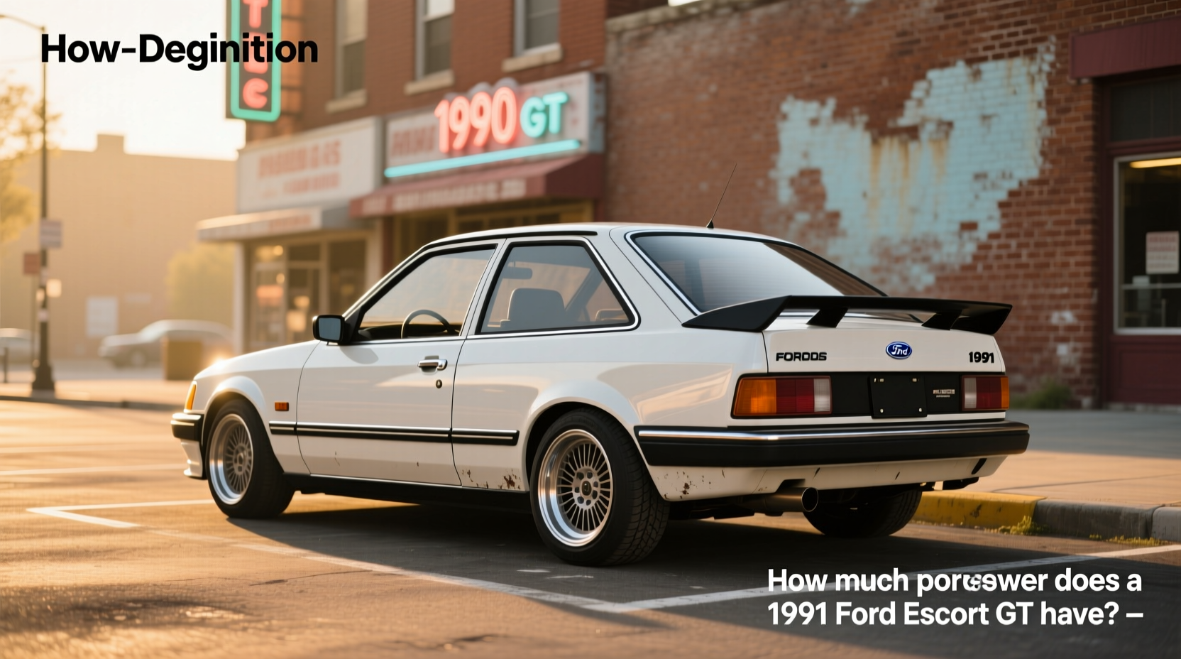 Rear view of a Ford Escort GT hatchback showing rear spoiler and dual exhaust tips