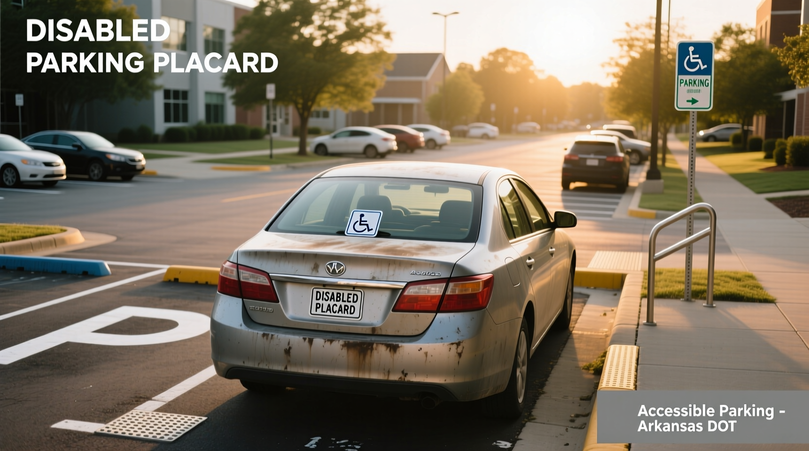Disabled parking placard hanging on rearview mirror