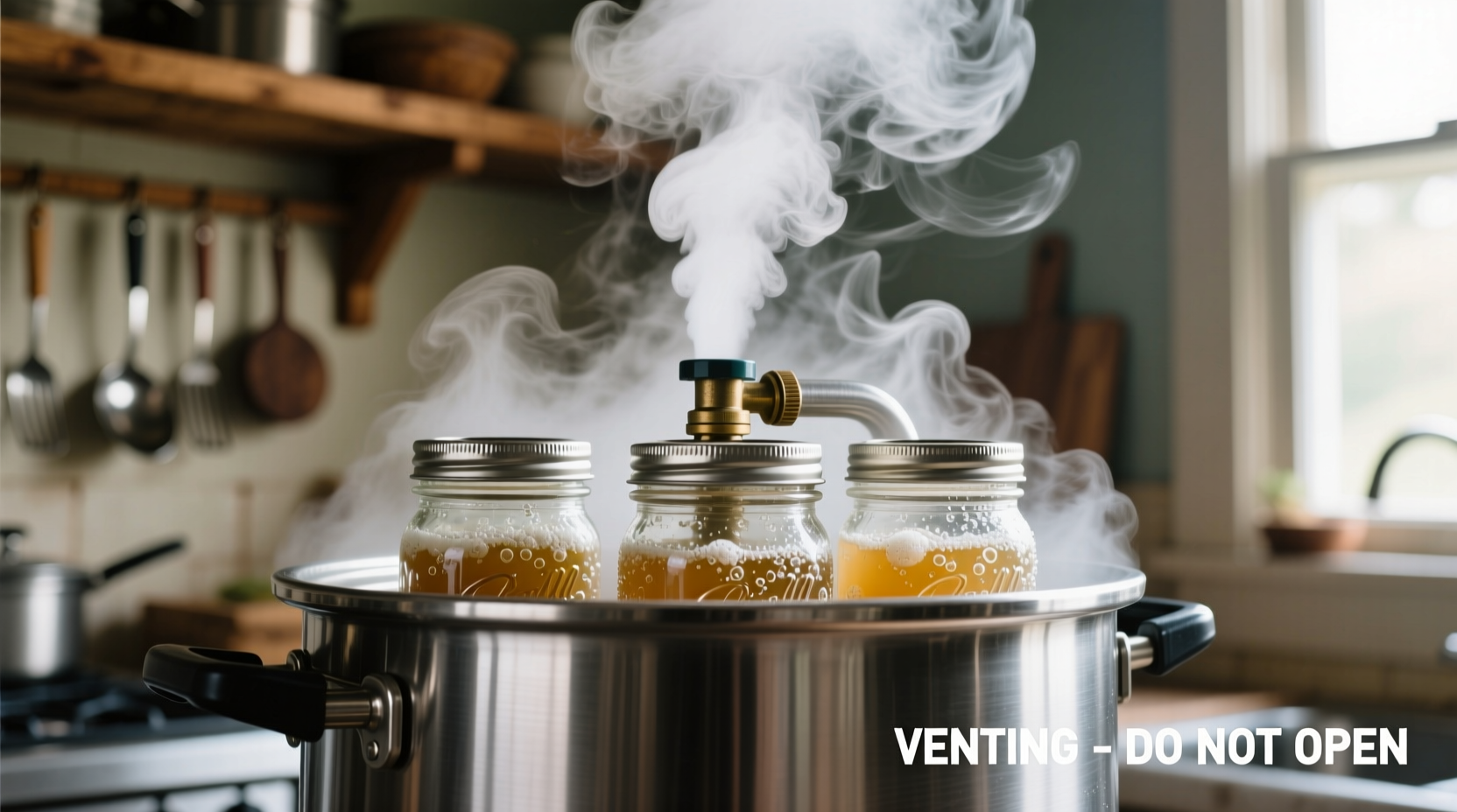 Pressure canner with jars during venting process