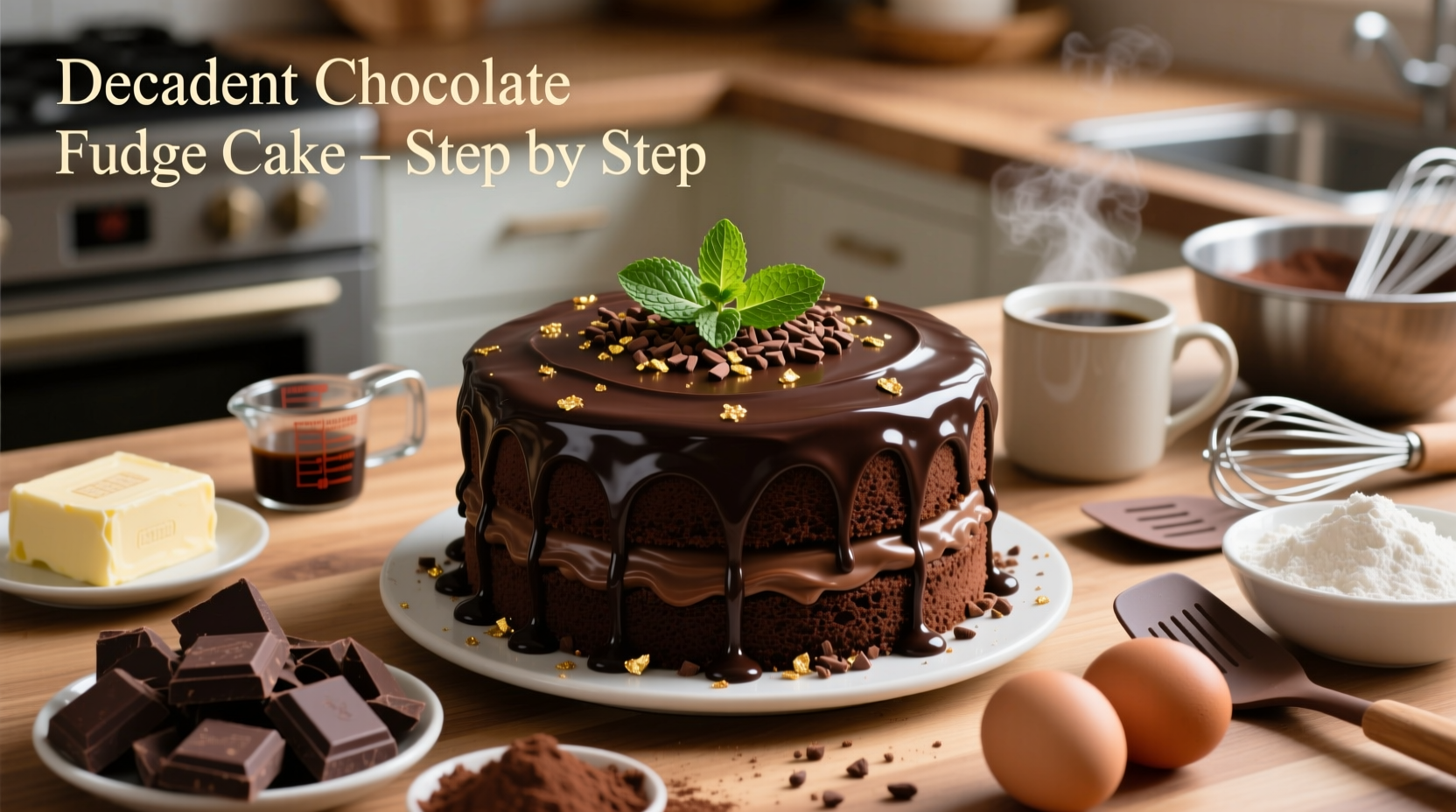 step by step guide to baking a decadent chocolate fudge cake at home