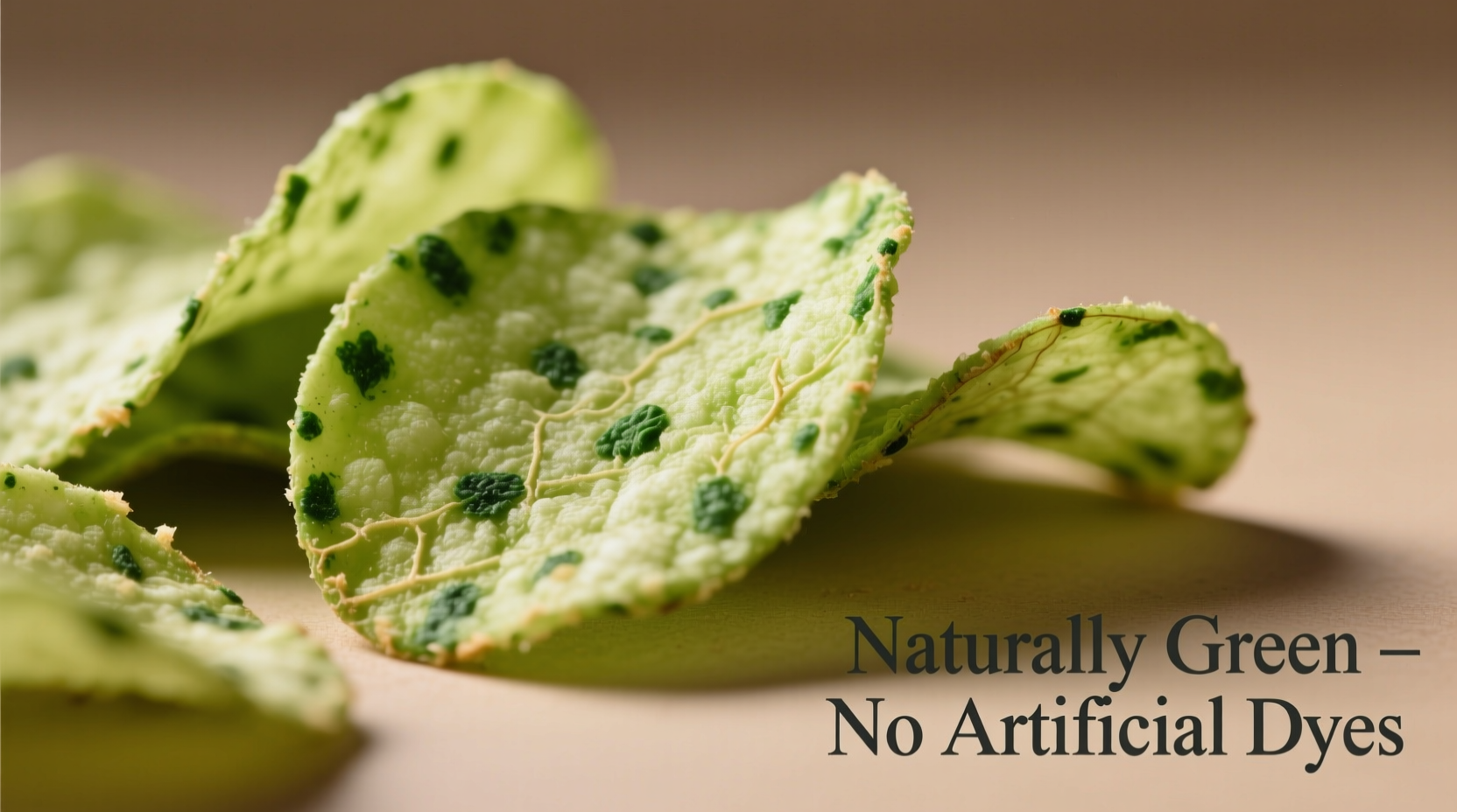 Green potato chips with visible chlorophyll spots
