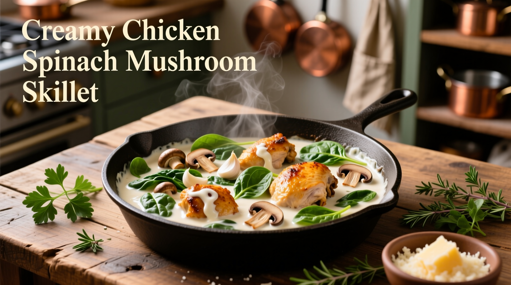 Creamy chicken spinach mushroom skillet