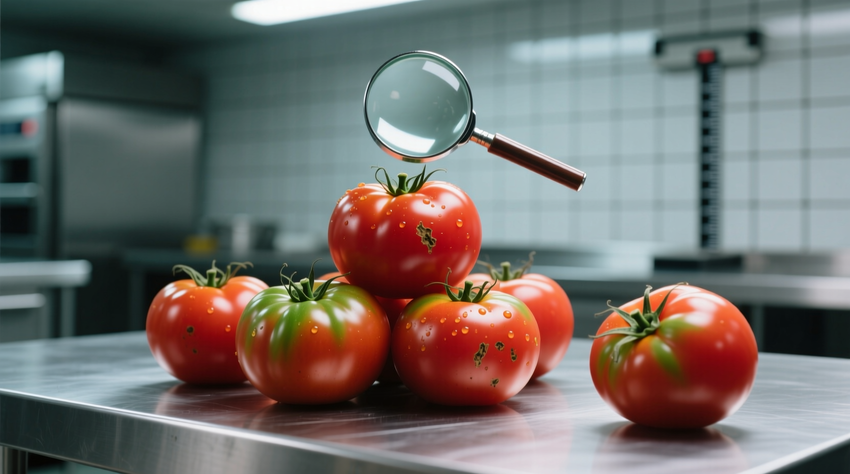 Fresh tomatoes on inspection table